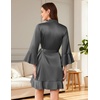 image:imageEkouaer Womens Satin Robe Short Ruffle Hem Silky Kimono Brides BathrobesDark Grey