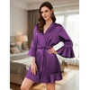 image:imageEkouaer Womens Satin Robe Short Ruffle Hem Silky Kimono Brides BathrobesDark Purple