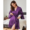 image:imageEkouaer Womens Satin Robe Short Ruffle Hem Silky Kimono Brides BathrobesDark Purple