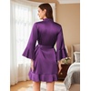 image:imageEkouaer Womens Satin Robe Short Ruffle Hem Silky Kimono Brides BathrobesDark Purple