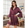 image:imageEkouaer Womens Satin Robe Short Ruffle Hem Silky Kimono Brides BathrobesDeep Red