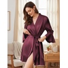 image:imageEkouaer Womens Satin Robe Short Ruffle Hem Silky Kimono Brides BathrobesDeep Red