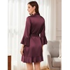 image:imageEkouaer Womens Satin Robe Short Ruffle Hem Silky Kimono Brides BathrobesDeep Red