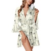 image:imageEkouaer Womens Satin Robe Short Ruffle Hem Silky Kimono Brides BathrobesInk Flowers
