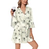 image:imageEkouaer Womens Satin Robe Short Ruffle Hem Silky Kimono Brides BathrobesInk Flowers