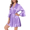 image:imageEkouaer Womens Satin Robe Short Ruffle Hem Silky Kimono Brides BathrobesLavender