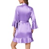 image:imageEkouaer Womens Satin Robe Short Ruffle Hem Silky Kimono Brides BathrobesLavender