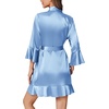 image:imageEkouaer Womens Satin Robe Short Ruffle Hem Silky Kimono Brides BathrobesLight Blue