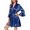 image:imageEkouaer Womens Satin Robe Short Ruffle Hem Silky Kimono Brides BathrobesNavy Blue