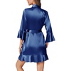 image:imageEkouaer Womens Satin Robe Short Ruffle Hem Silky Kimono Brides BathrobesNavy Blue