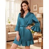 image:imageEkouaer Womens Satin Robe Short Ruffle Hem Silky Kimono Brides BathrobesPeacock Blue