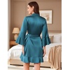 image:imageEkouaer Womens Satin Robe Short Ruffle Hem Silky Kimono Brides BathrobesPeacock Blue