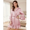 image:imageEkouaer Womens Satin Robe Short Ruffle Hem Silky Kimono Brides BathrobesPink