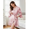 image:imageEkouaer Womens Satin Robe Short Ruffle Hem Silky Kimono Brides BathrobesPink