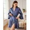 image:imageEkouaer Womens Satin Robe Short Ruffle Hem Silky Kimono Brides BathrobesPurple Blue