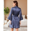 image:imageEkouaer Womens Satin Robe Short Ruffle Hem Silky Kimono Brides BathrobesPurple Blue