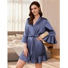 image:imageEkouaer Womens Satin Robe Short Ruffle Hem Silky Kimono Brides BathrobesPurple Blue