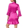 image:imageEkouaer Womens Satin Robe Short Ruffle Hem Silky Kimono Brides BathrobesRose Red