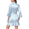 image:imageEkouaer Womens Satin Robe Short Ruffle Hem Silky Kimono Brides BathrobesWhite  Blue Leopard