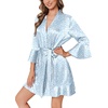 image:imageEkouaer Womens Satin Robe Short Ruffle Hem Silky Kimono Brides BathrobesWhite  Blue Leopard