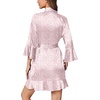 image:imageEkouaer Womens Satin Robe Short Ruffle Hem Silky Kimono Brides BathrobesWhite  Pink Leopard