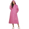 image:imageEkouaer Fleece Robes for Women Zipper Long Bathrobe Plush Hooded HousecoatP Rose Red Jacquard