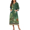 image:imageEkouaer Robes for Women Zipper Robe 34 Sleeves Housecoat with PocketsFloral Green