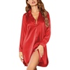 image:imageEkouaer Satin Nightgown for Women Button Down Silk Sleepshirts Sexy V Neck Night Gown Long Sleeve Night Shirts S3XLRed
