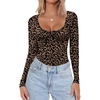 image:imageEkouaer Women Long Sleeve Shirt Scoop Neck Tops Fitted Thermal UndershirtsBrown Leopard