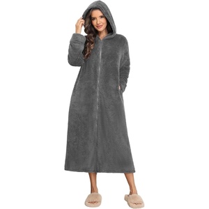 image:imageEkouaer Fleece Robes for Women Zipper Long Bathrobe Plush Hooded HousecoatDark Grey