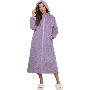 image:imageEkouaer Fleece Robes for Women Zipper Long Bathrobe Plush Hooded HousecoatPurple Jacquard