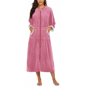 image:imageEkouaer Robes for Women Velour Zipper Robe 34 Sleeve Housecoat with PocketCherry Red