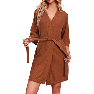 image:imageEkouaer Robes for Women Waffle Knit Bathrobe Soft Lightweight LoungewearCaramel Colour