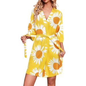 image:imageEkouaer Robes for Women Waffle Knit Bathrobe Soft Lightweight LoungewearFloral Yellow