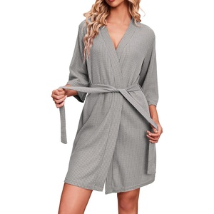 image:imageEkouaer Robes for Women Waffle Knit Bathrobe Soft Lightweight LoungewearLight Grey