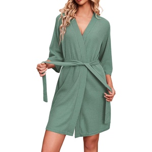 image:imageEkouaer Robes for Women Waffle Knit Bathrobe Soft Lightweight LoungewearMint Green