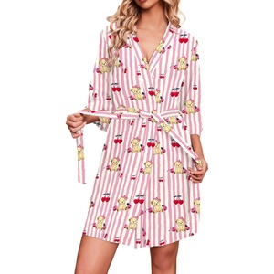 image:imageEkouaer Robes for Women Waffle Knit Bathrobe Soft Lightweight LoungewearPink Stripe Teddy Bear