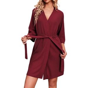 image:imageEkouaer Robes for Women Waffle Knit Bathrobe Soft Lightweight LoungewearWine Red
