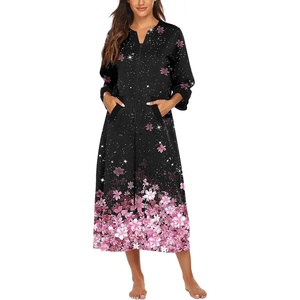 image:imageEkouaer Robes for Women Zipper Robe 34 Sleeves Housecoat with PocketsCherry Blossoms