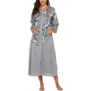 image:imageEkouaer Robes for Women Zipper Robe 34 Sleeves Housecoat with PocketsFloral Gray