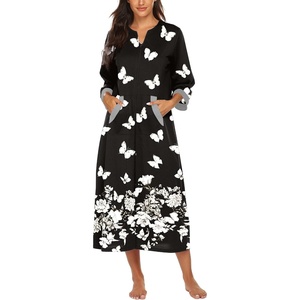 image:imageEkouaer Robes for Women Zipper Robe 34 Sleeves Housecoat with PocketsStyle 1pat10