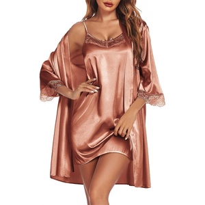 image:imageEkouaer Sleepwear Womens Satin Nightgown with Robes Set 2 PieceBrown
