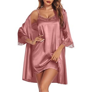 image:imageEkouaer Sleepwear Womens Satin Nightgown with Robes Set 2 PiecePurplish Red