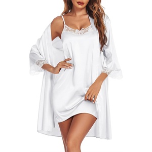 image:imageEkouaer Sleepwear Womens Satin Nightgown with Robes Set 2 PieceWhite