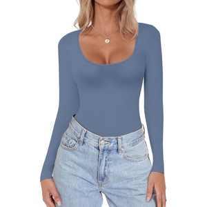 image:imageEkouaer Women Long Sleeve Shirt Scoop Neck Tops Fitted Thermal UndershirtsBluegray