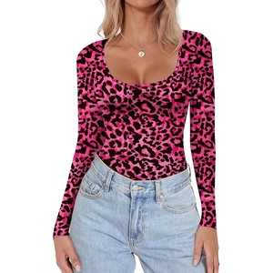 image:imageEkouaer Women Long Sleeve Shirt Scoop Neck Tops Fitted Thermal UndershirtsHot Pink Leopard