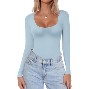 image:imageEkouaer Women Long Sleeve Shirt Scoop Neck Tops Fitted Thermal UndershirtsLight Blue