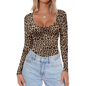 image:imageEkouaer Women Long Sleeve Shirt Scoop Neck Tops Fitted Thermal UndershirtsLight Brown Leopard
