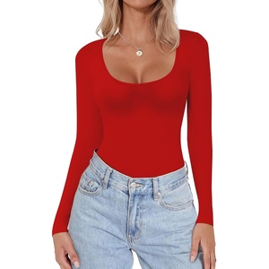 image:imageEkouaer Women Long Sleeve Shirt Scoop Neck Tops Fitted Thermal UndershirtsRed