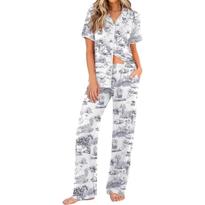 image:imageEkouaer Womens Pajamas Set Button Down Loungewear Short Sleeve Pants PjsBlack Rabbit